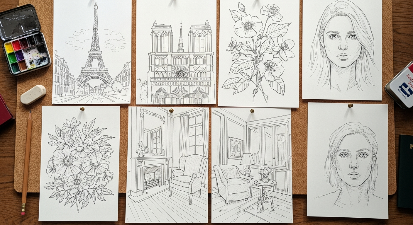 Примеры работ — скетчи архитектуры и ботаники